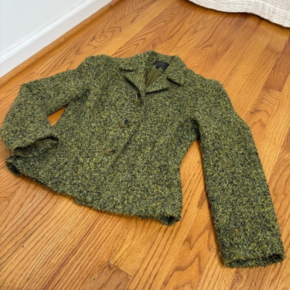 LOUBEN Canada Moss Green Wool Blend Tweed Suit Blazer Jacket 4 Academia Classic - Picture 3 of 16